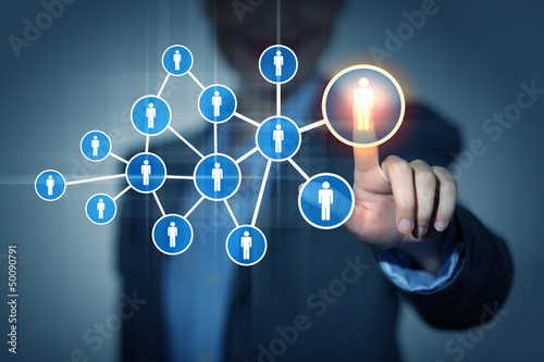 Photo: Image of female touching icon of social network Image of female touching icon of social network
