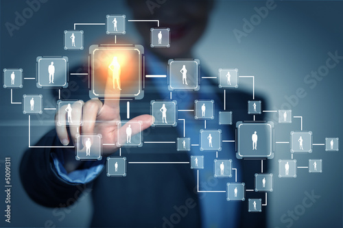 Photo: Image of female touching icon of social network Image of female touching icon of social network