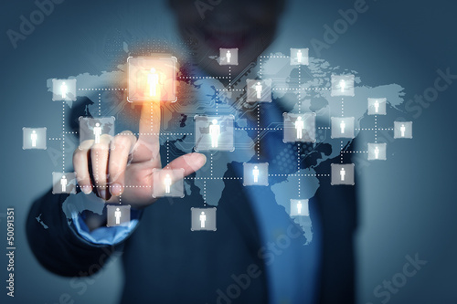 Photo: Image of female touching icon of social network Image of female touching icon of social network