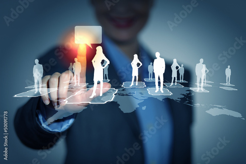 Photo: Image of female touching icon of social network Image of female touching icon of social network