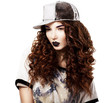 Classy Red Hair Fashion Model in Futuristic Cap. Bright Makeup