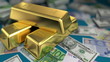 Video: gold bars and money on a table, 3d animation gold bars and money on a table, 3d animation