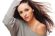 Beautiful brunette woman intense close up portrait