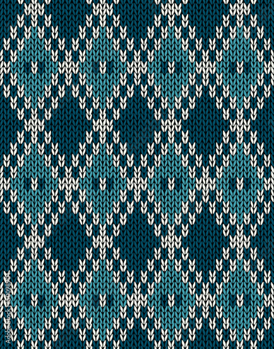 Vector: Knit Woolen Seamless Jacquard Ornament Pattern. Fabric Dark Blue Knit Woolen Seamless Jacquard Ornament Pattern. Fabric Dark Blue