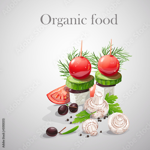 Vector: Background with fresh vegetables, tomatoes, mushrooms, olives Background with fresh vegetables, tomatoes, mushrooms, olives