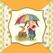 young pretty girl and her cat, friendship card