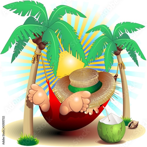 Vector: Relax on Hammock Smmer Holidays-Riposo in Amaca in Spiaggia Relax on Hammock Smmer Holidays-Riposo in Amaca in Spiaggia