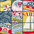 Vintage sailing stickers patchwork vector wallpaper