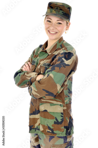 Photo: Junge Soldatin lacht Junge Soldatin lacht