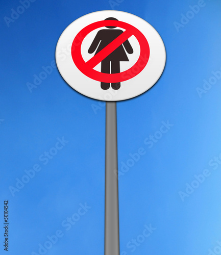 Illustration: 'NO WOMEN' ISOLATED AGAINST A BRIGHT BLUE SKY 'NO WOMEN' ISOLATED AGAINST A BRIGHT BLUE SKY