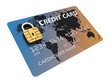 Illustration: Generic credit card with security chip as padlock Generic credit card with security chip as padlock