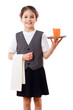 Photo: Little waitress with tray and glass of juice Little waitress with tray and glass of juice