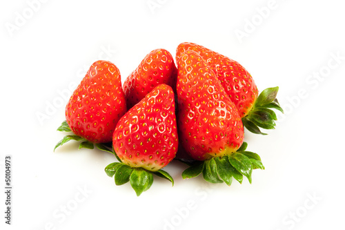 Photo: Strawberries with leaves. Isolated on a white background. Strawberries with leaves. Isolated on a white background.