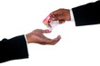 Man hands graft to other hand