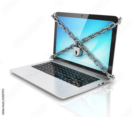 Illustration: data security - laptop with padlock data security - laptop with padlock
