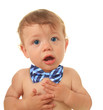 Baby boy wearing a bow tie.
