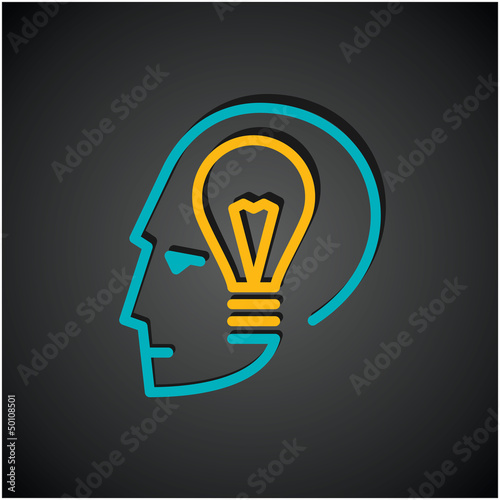 Vector: Illustration of bulb in human head Illustration of bulb in human head