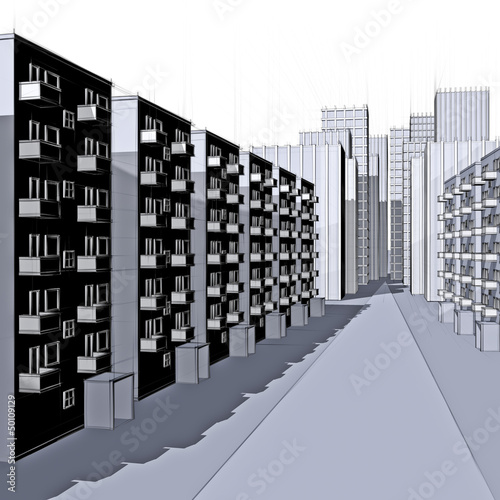 Illustration: drawing of a apartment houses in the city drawing of a apartment houses in the city