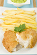 Fish & Chips - Battered fried cod fillet, chips and mushy peas.