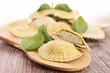 raw ravioli and basil