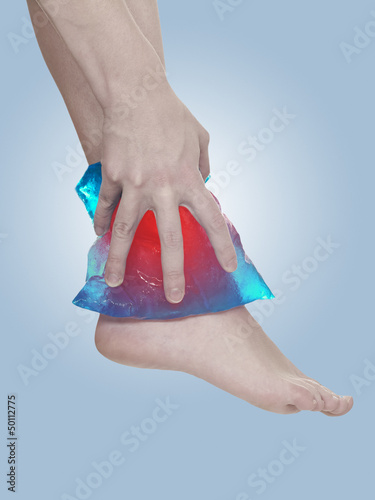 Photo: Cool gel pack on a swollen hurting ankle. Cool gel pack on a swollen hurting ankle.