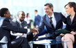 Business people shaking hands, finishing up a meeting