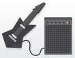 Black electric guitar with amp