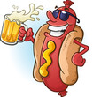 Hot Dog Cartoon Wearing Sunglasses and Drinking Cold Beer