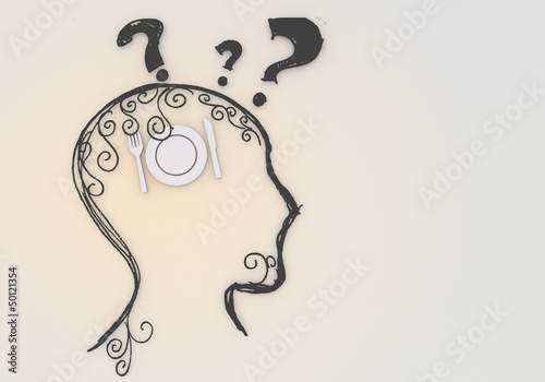 Illustration: Isolated restaurant thinking symbol inside the head Isolated restaurant thinking symbol inside the head