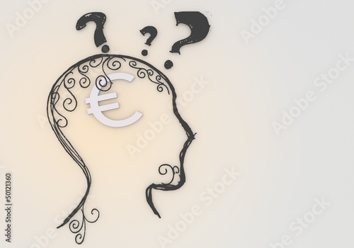 Illustration: Psychological Euro pictogram inside a painted head Psychological Euro pictogram inside a painted head