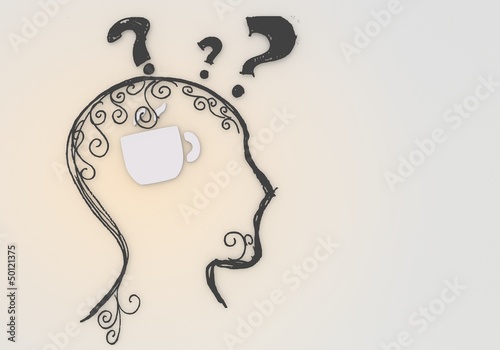 Illustration: psychological coffee pictogram inside a painted head psychological coffee pictogram inside a painted head