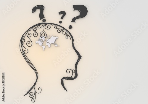 Illustration: psychological international pictogram inside a painted head psychological international pictogram inside a painted head