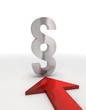 Isolated metallic law icon with red arrow