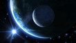 Earth, moon and sun. Blue light. HD 1080.