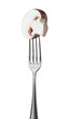 Champignon halbiert auf Gabel