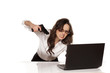 Photo: nervous and angry secretary destroys your laptop by using guns nervous and angry secretary destroys your laptop by using guns