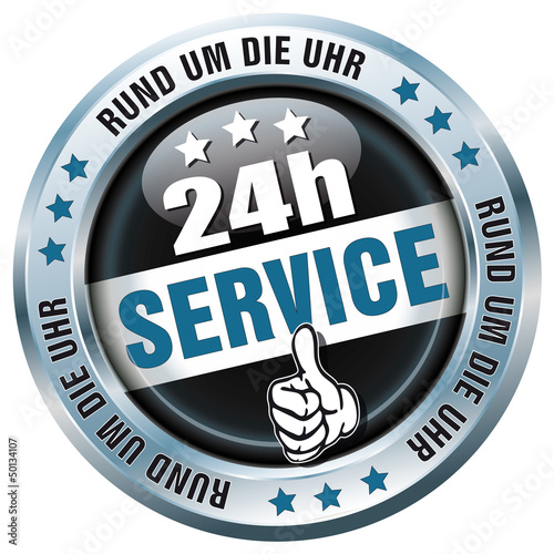Vector: Button - 24h Service - Rund um die Uhr Button - 24h Service - Rund um die Uhr