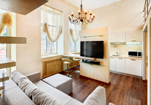 Photo: Modern minimalism style living-room interior with lcd TV in past Modern minimalism style living-room interior with lcd TV in past