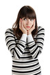 girl looks up with eyes indicating