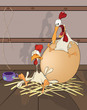 Hen and Cock the big egg. Cartoon