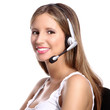 Foto: office telephone operator, smiling woman with headphones office telephone operator, smiling woman with headphones