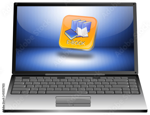 Illustration: Laptop mit E-Book Button Laptop mit E-Book Button