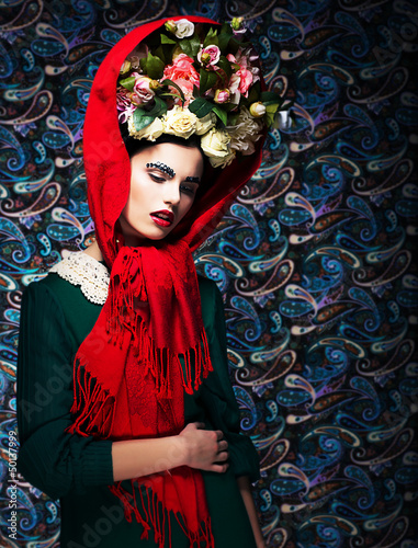 Photo: Tenderness. Dreamy Fascinating Woman with Flowers. Renaissance Tenderness. Dreamy Fascinating Woman with Flowers. Renaissance