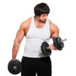 Photo: Muscular guy exercises with dumbbell Muscular guy exercises with dumbbell