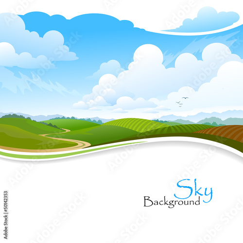Vector: Green hills , Blue Sky and lonely Pathway Green hills , Blue Sky and lonely Pathway