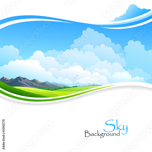 Vector: Blue sky ,Green fields and distant Hills Blue sky ,Green fields and distant Hills