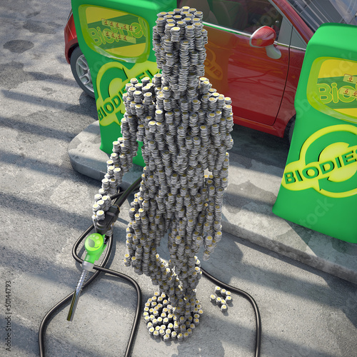 Illustration: "character from coins" in biofuel gas station 3d illustration "character from coins" in biofuel gas station 3d illustration