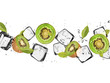 Kiwi slices with ice cubes, isolated on white background