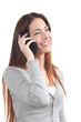 Happy redhead woman talking on mobile phone