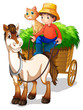 A young boy with a horse and a cat
